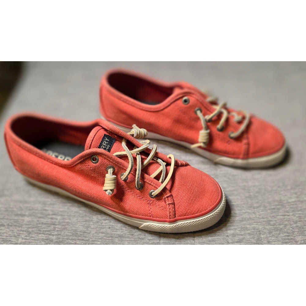 527 Sperry Top-Sider Crest Vibe Coral Pink Canvas Sneakers Womens 7M STS96995